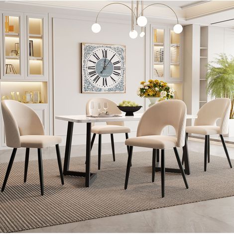 Conjunto de mesa y 4 sillas 117 x 68 cm beige con sillas de terciopelo HAVRYA (1/5)