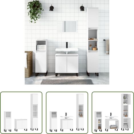 Armoire sur pied -  Ensemble d'armoires salle de bain 3 pcs blanc bois d'ingénierie (1/5)