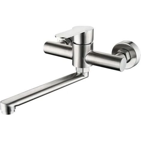 Mitigeur cuisine mural pivotant 360° inox brossé argent (1/4)