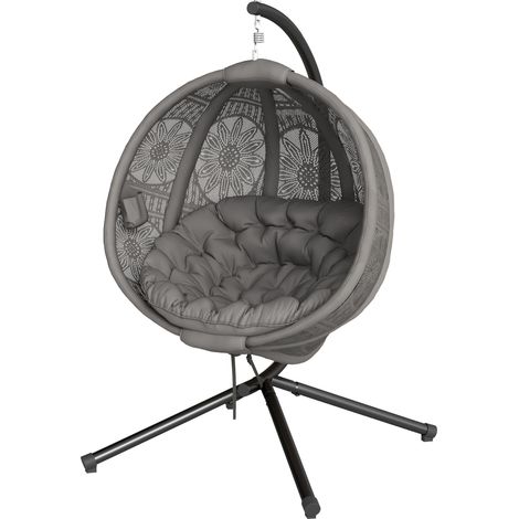 Round Egg Basket Chair, with Steel Stand, Charcoal Grey (1/5)