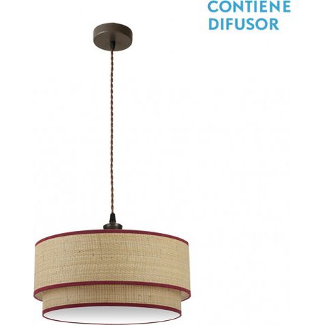FABRILAMP Lampada a sospensione naturale/rossa con paralume 2 luci modello Roque