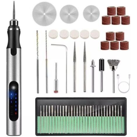 Stylo graveur électrique, vitesse réglable, outil de gravure professionnel sans fil rechargeable, ensemble de 58 pièces (1/4)