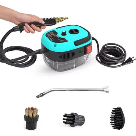 Handdampfreiniger, 2500 W, 1000 ml Hochdruck-Wassertank, 1000 °C, 6 Geschwindigkeiten, einstellbarer Dampfreiniger mit 3 Arten von Bürstenköpfen, Küchenutensilien, Fliesen (blau) (1/4)