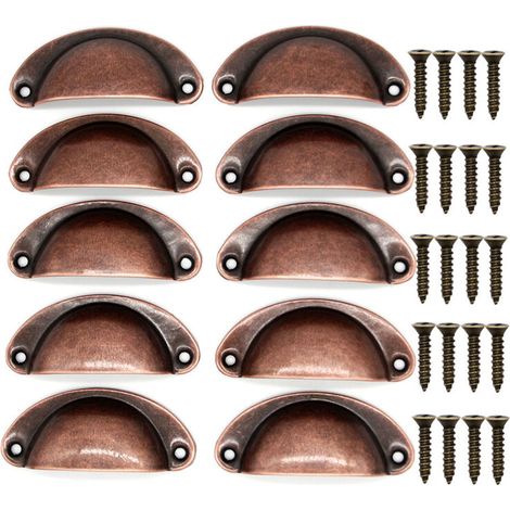 Ensemble de 10 poignées de tiroir en métal antique pour meubles de cuisine, portes d'armoires et placards, avec boutons en laiton antique, 81 × 35 mm, bronze rouge