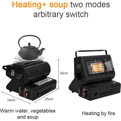 Chauffage à gaz céramique 1300W, brûleur extérieur pour la pêche et le camping, noir. (1/5)