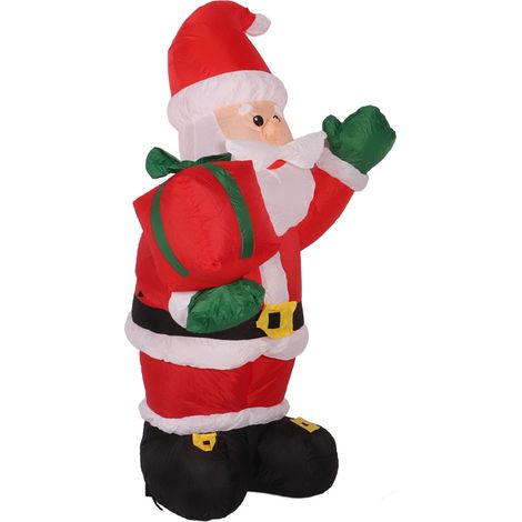 Décoration gonflable de Noël : Père Noël de 1,20 m en fibre de polyester tenant un cadeau. Idéal pour le jardin, la pelouse ou les fêtes en extérieur. Prise européenne 220 V. (1/5)