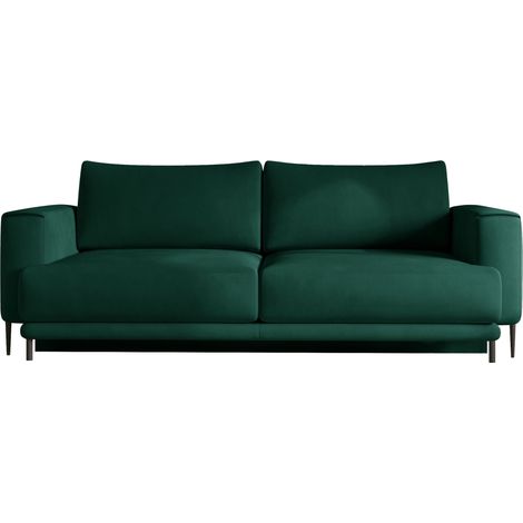 Canapé droit convertible coffre velours DAVINA - Pieds métal noir-Vert foncé (1/5)