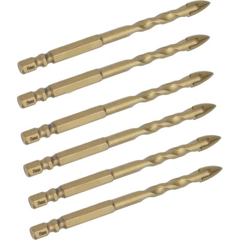 10-teiliges Hartmetall-Kreuzspitzenbohrer-Set, 1/4"-Sechskantschaft, für Keramik, Marmor und Glas, 8 mm Bohrung, kupferfarben (1/5)