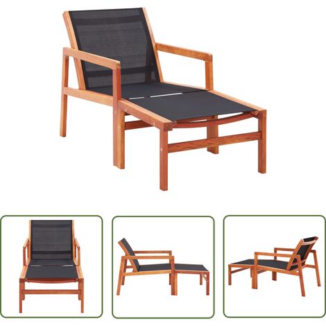 The Living Store Chaise de jardin et repose-pied Eucalyptus solide et textilène - Chaises De Jardin - Chaise Longue - Mobilier De Jardin - Chaises Pliantes - Fauteuil De Jardin (1/5)