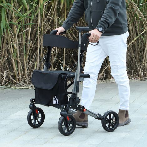 Noir - Déambulateur pliable réglable, selle, 4 roues, double freins, sac rangement, aluminium, aide à la marche pour personnes âgées