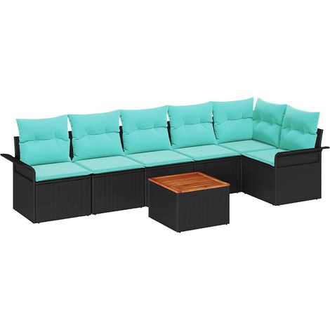 Maison Exclusive - Set Divano da Giardino 7 pcs Nero e Turchese polyrattan