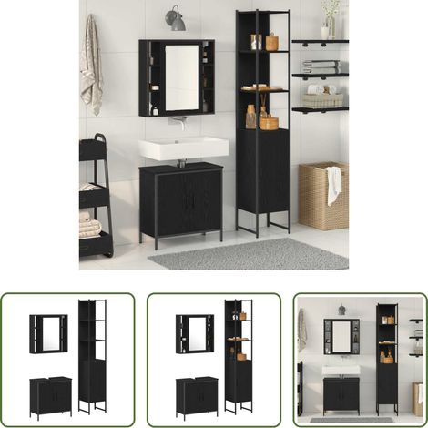 vidaXL Meubles muraux - Meubles de salle de bain 3 pcs Noir Bois d'ingénierie (1/5)