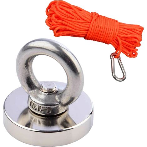 Aimant de Pêche Magnétique, Super Fort Néodyme, Design en Acier Durable, 80KG 10M corde, force de traction verticale (1/2)