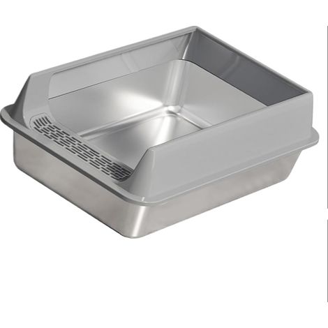 Arenero grande de acero inoxidable a prueba de salpicaduras para gatos de interior y exterior. Bandeja de arena de acero inoxidable.
