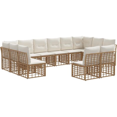 Maison Exclusive - Outdoor-Sofagarnitur Natürlich und Cremweiß Po
