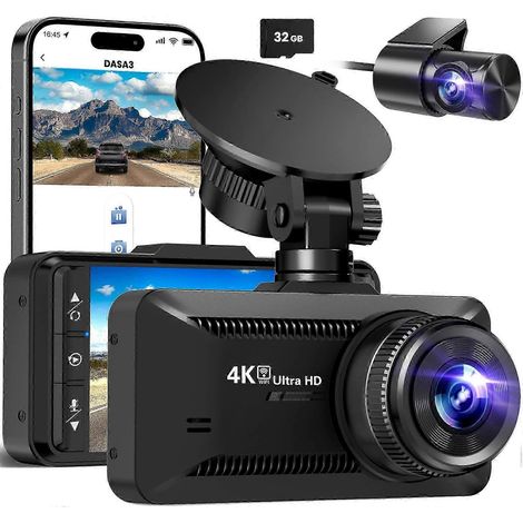 4K-Dashcam vorne und hinten mit WLAN, Dual-Kanal-Autokamera, Parkmodus, Nachtsicht, 32 GB SD-Karte
