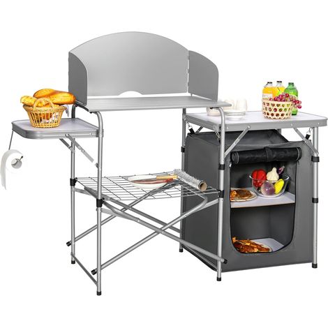 COSTWAY Tavolo da Campeggio all'Aperto con Portaoggetti, Borsa di Stoccaggio per il Trasporto, Tavolo da Griglia Pieghevole e Portatile per Feste BBQ, Campeggio, Grigio (1/5)