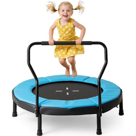 Trampoline Exterieur Enfant Ø102 cm, Trampoline Interieur Exterieur avec Barre de Poignée, 30 Ressorts, Charge 100 kg, pour 3-6 Ans (1/3)