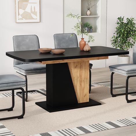 Mesa de comedor Fenaro, Goldkraft roble/negro, 120 x 80 cm extensible, Vicco