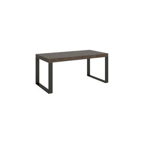 Grande table extensible 180 à 440cm bois marron et pieds métal anthracite Tiroz-Support 4 pieds-5 rallonges épaisses