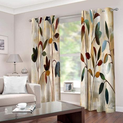 Feuilles Floral Lot de 2 Rideaux Occultants, Feuilles Floral Fleurs Rideau Thermique Isolant Anti Froid, 140x240, Rideau Occultant avec Œillets Rideau Fenetre - 140L X 240H cm (2 Panneaux) (1/5)
