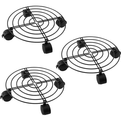 Lot de 3 Porte Plantes à roulettes en Métal - Support de Pots de Fleurs à roulettes - Diamètre 27 cm - Noir - Capacité 50 kg - pour Intérieur et Extérieur (1/5)