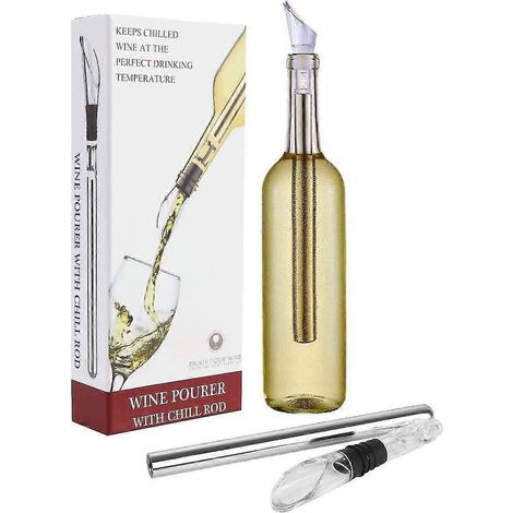 Seau à bâtonnets de vin en acier inoxydable avec aérateur et bec verseur anti-goutte.