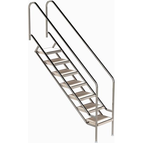 Eichenwald Pooltreppe Modell 08.1 Miami Beckentiefe 1799mm Ausladung 1838mm 7 Edelstahl Waffelblech-Stufen