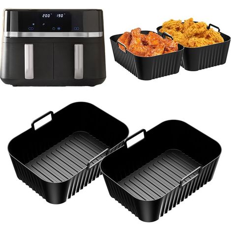 Kit d'accessoires pour friteuse à air (2 pièces) — Conception à double cuve — 9 L (2 x 4,5 L) — Moules en silicone pour friteuses à air rapide à double zone (1/5)