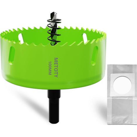 Scie cloche bimétallique de 100 mm, Scies cloches universelles HSS M42, avec adaptateur à tige triangulaire et foret de centrage, un sac anti-poussière pour aluminium, métaux (1/5)
