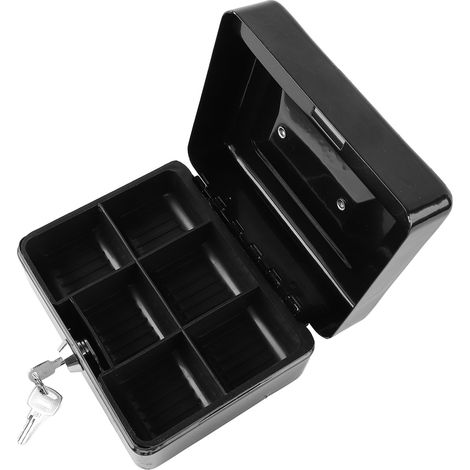 Coffre-fort métallique avec serrure, petit coffre de rangement portable sécurisé avec 2 clés pour argent, documents, maison ou voiture. (1/5)