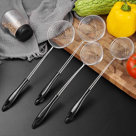 8PCS Passoire à Fondue, Ecumoire Inox avec Poignée Longue, Passoire Fondue Chinoise pour Soupe Fondue chinoise Thé au Lait Perlé (Diamètre : 8 cm, Longueur: 29.5 cm) (1/5)