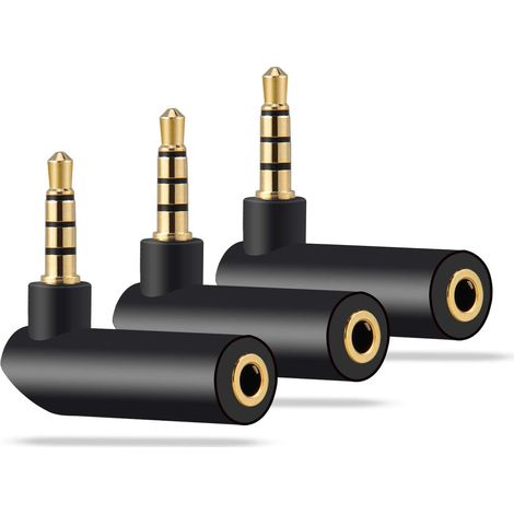 Adaptateur Audio 3,5 mm - Angle Droit Femelle vers Mâle - Conversion 4 Pôles vers 3 Pôles - Pour Espaces Restreints - Lot de 3 (1/5)