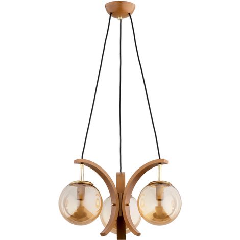 Suspension scandinave bois verre ambre 3xE14 Alfa (1/3)