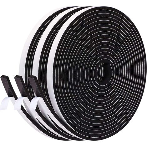 Joint Isolation Fenêtre en Mousse Adhésif, Joint Porte Entrée en Caoutchouc Antioxydant, 9mm X 2mm,15M total, Noir