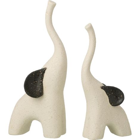 Lot de 2 Éléphants en Grès "Zane" 30cm Blanc Cassé (1/3)