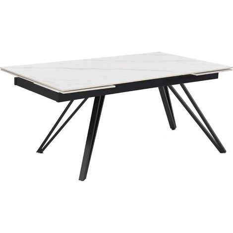 Table extensible 180 à 260 cm céramique blanc marbré pieds en V - NEVADA 10 (1/5)
