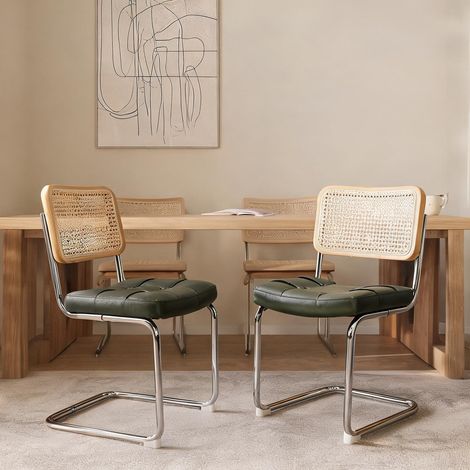 Lot de 2 chaises de salle à manger vertes en simili cuir (1/5)