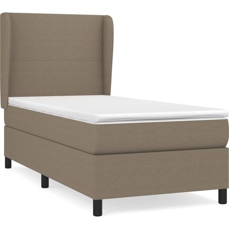 Lit simple Lit adulte Sommier à lattes de lit avec matelas Taupe 90x190 cm Tissu