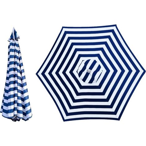 Housse de rechange pour parasol de plage,2 m,2,7 m,3 m,nervures 6/8,sans porte parapluie,auvent de rechange pour cour,jardin,piscine (bleu et blanc,2,7 m/6 nervures) (1/5)