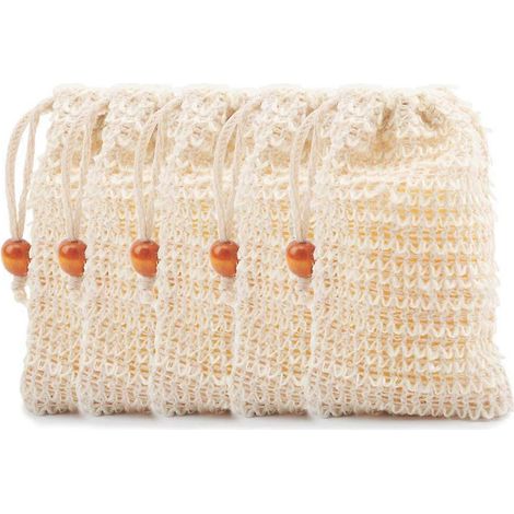 Sachets à savon pour douche, lot de 30, en ramie naturelle, pochettes à savon en filet avec cordon de serrage, pour savon fait maison (1/5)