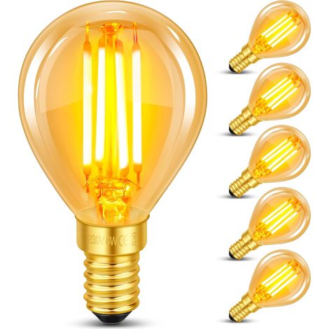 Ampoule E14 Filament LED Vintage 4W, Equivalent 40W Incandescence, Verre Ambré Blanc Chaud 2200K, G45 Golf Filament Rétro, 400LM, AC 220V, Non-Dimmable, Décorative pour Restaurant Café Bar, Lot de 6 (1/5)