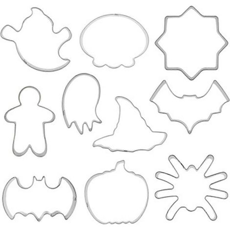 Emporte-pièces Halloween 10 pièces en acier inoxydable : chauve-souris, citrouille, fantôme, biscuits, fondant. (1/5)