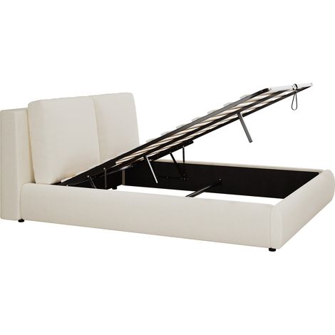 Cama canapé tapizada 180x200 cm con somier elevable, cabecero, beige bouclé (1/5)