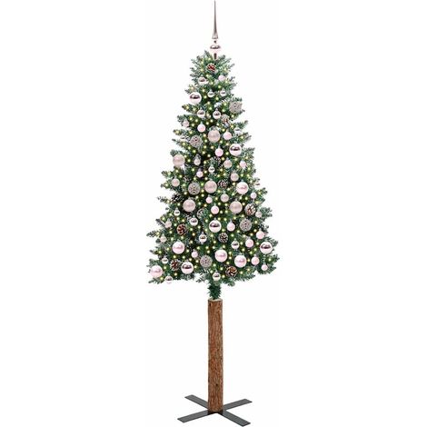 Sapin de Noël  Arbre de Noël mince Vert 180 cm PVC et bois de pin massif (1/5)
