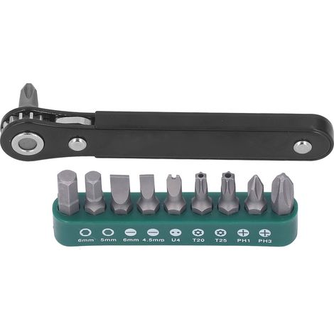Ensemble de 11 mini tournevis 1/4" de poche, micro-outil EDC, clé à cliquet à torsion élevée, poignée d'entraînement réversible à 90° (1/5)