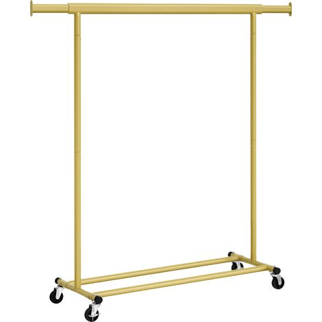 Songmics – Portant à vêtements avec roulettes – Tringle télescopique 92-132 cm – Capacité 100 kg – Montage facile – Acier doré clair
