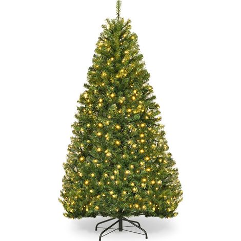 Costway Sapin de Noël Artificiel 150cm Arbre de Noël, Lumières LED multicolore, Pied en Métal 40cm, en PVC, Vert (1/5)