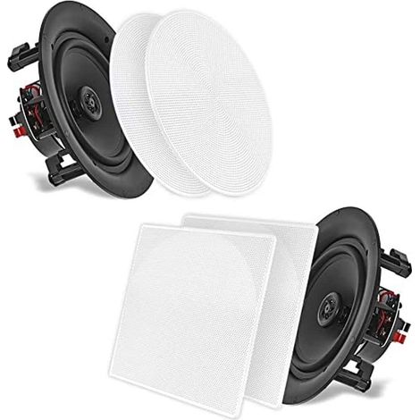 25,4 cm Enceinte Murale et Plafond - Paire d'Enceintes Stéréo 2 Voies-Système Audio à Gamme Complète- Puissance de Crête de 300 Watts – Haut Parleur Encastrable Plafond (1/5)