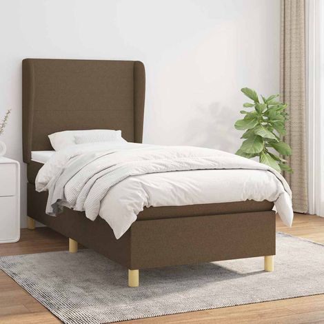 Cama box spring con colchón tela marrón oscuro 90x190 cm (1/5)